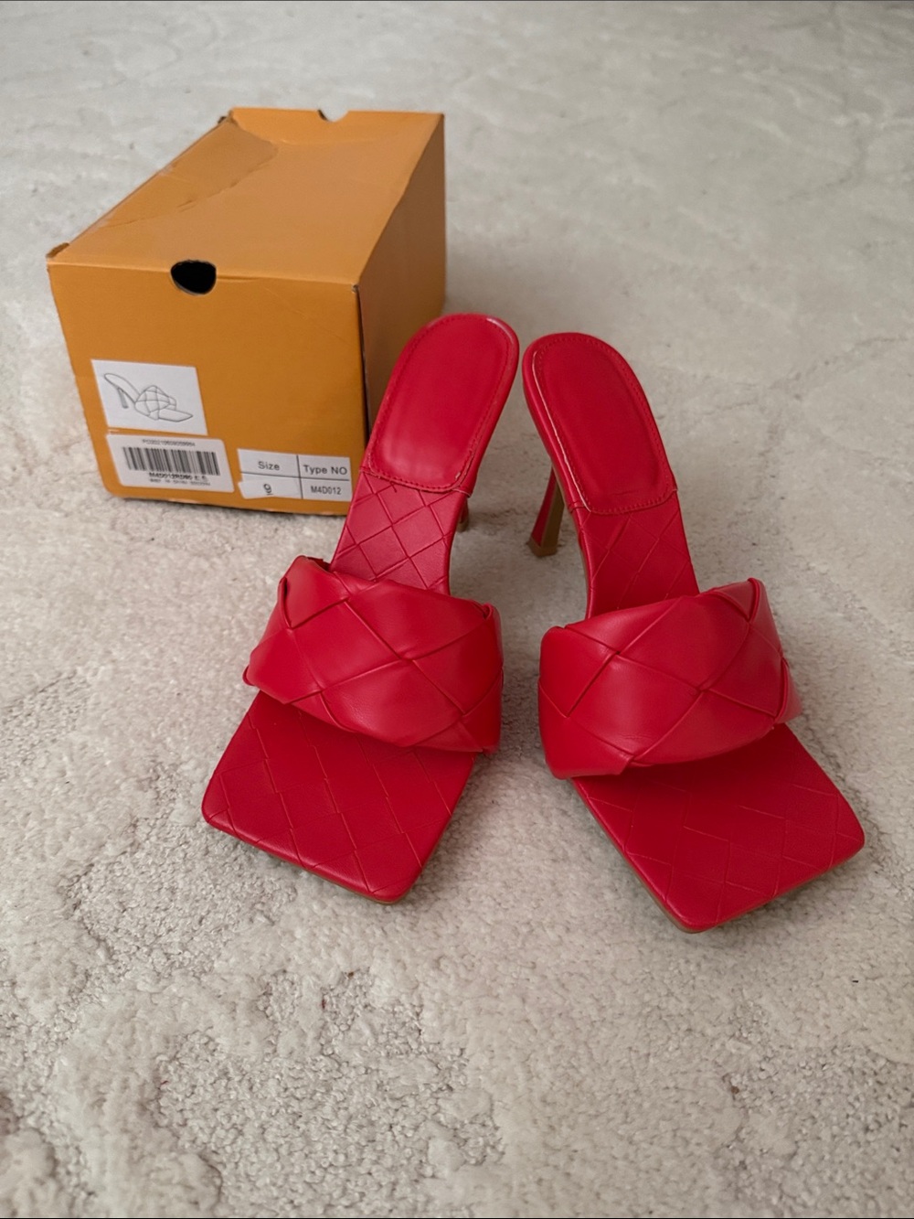 Red Woven Square-Toe Slide Heels - Women